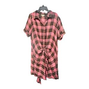 Kori America Pink Red Flannel Wrap Shirt Dress Boho vintage style Size M